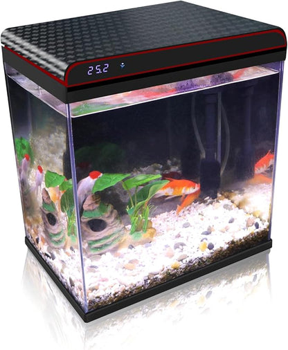 5 Gallon Glass Fish Tank Aquarium Starter Kit - Self-Cleaning, Ultra-Quiet Filter Pump, 3-Color LED Lights, Smart Temp Monitoring for Betta Fish, Shrimp, Kids Gift