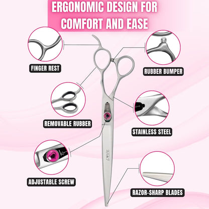 Kenchii Love Dog Grooming Scissors, 8 Inch Straight Shears, Dog Scissors for Grooming, Professional Pet Grooming Scissors, Heavy Duty, Durable and Sharp