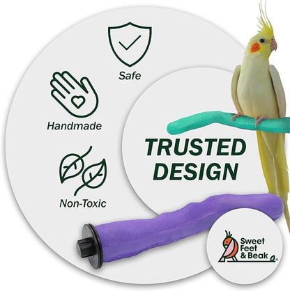 Sweet Feet and Beak Safety Pumice Perch - Trims Nails and Beak - Promotes Healthy Feet - Safe Non-Toxic Bird Supplies for Bird Cages - Small 8"
