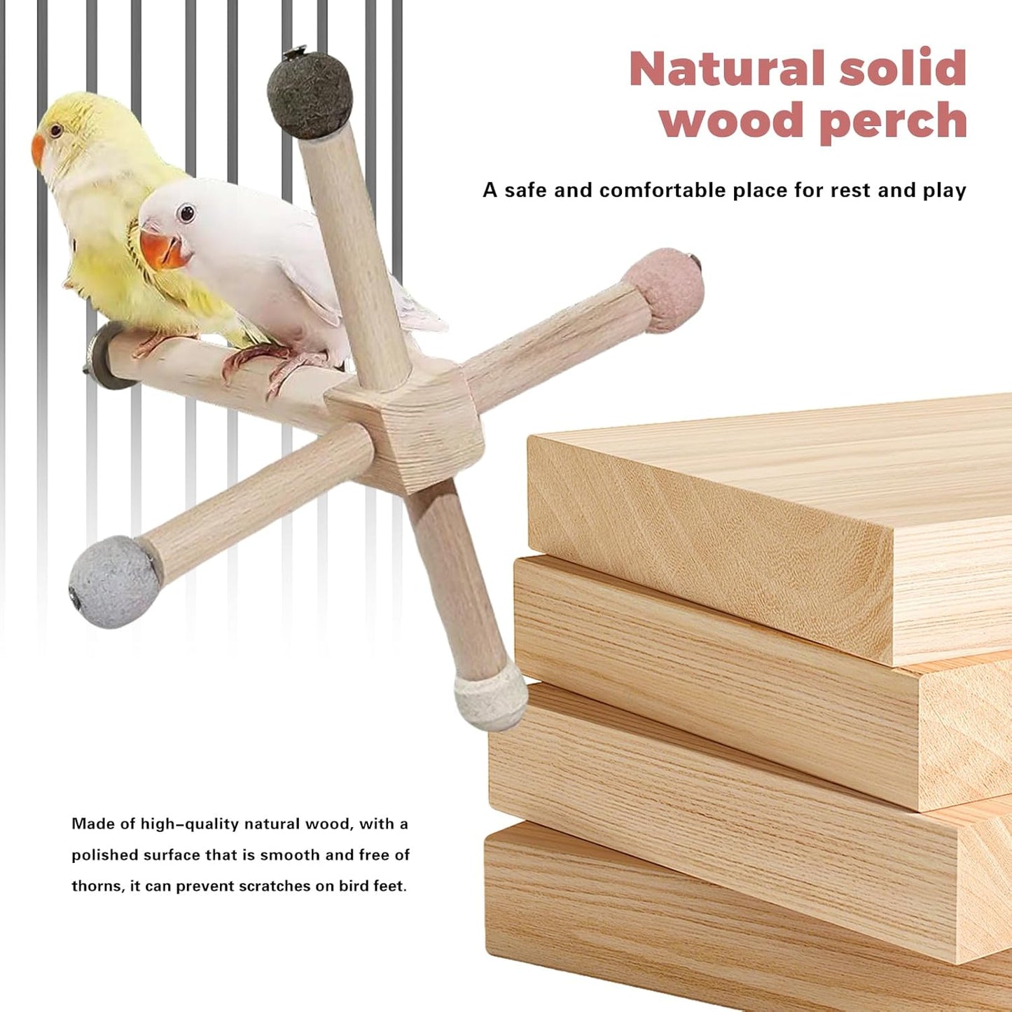Bird Perch - 360° Rotating Interactive Perch for Cage, Natural Lava Rock for Claw & Beak Grinding, Safe Non-Toxic Wood, Multi-Position Play, Parakeet perches for cage, for Small/Medium Birds