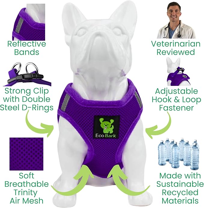 EcoBark Rapid Fastener Super Comfort Fully Adjustable Double Padded Step in Dog Harness (Large, Purple)