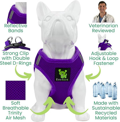 EcoBark Step in Dog Harness - Eco-Friendly Dog Harnesses for Small and Medium Dogs - Reflective and Adjustable Body Halter Vest - Soft Mesh Toy Breed Harness (Purple, Medium)