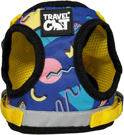 Travel Cat Harness and Leash Set - Adjustable Fit Harness and Reflective Strap - Comfort Walking Vest for Kitten for Outdoor Walking, Hiking (Medium, 90s Cat)