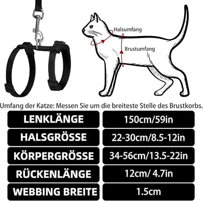 PUPTECK Adjustable Cat Harness and Leash Set Escape Proof Kitten Strap Collar for Walking Travel, Black, M