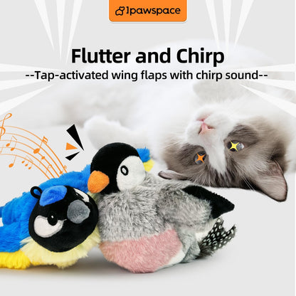 Interactive Flapping Bird Cat Toy with Catnip, Touch Activated Rechargeable, Musical Sound (can Turn Off), Satisfy Cat's Natural Huting Instinct, Soft Plush Washable Cover (Blue)