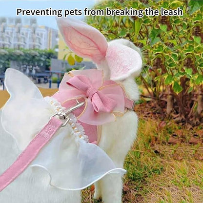 Rabbit Harness and Leash for Walking Escape Proof - Cute Skirt Mesh Breathable Bunny Vest Harness Outdoor Camping Hiking Training - Also Suit for Small Animals (Light Coffee,S)