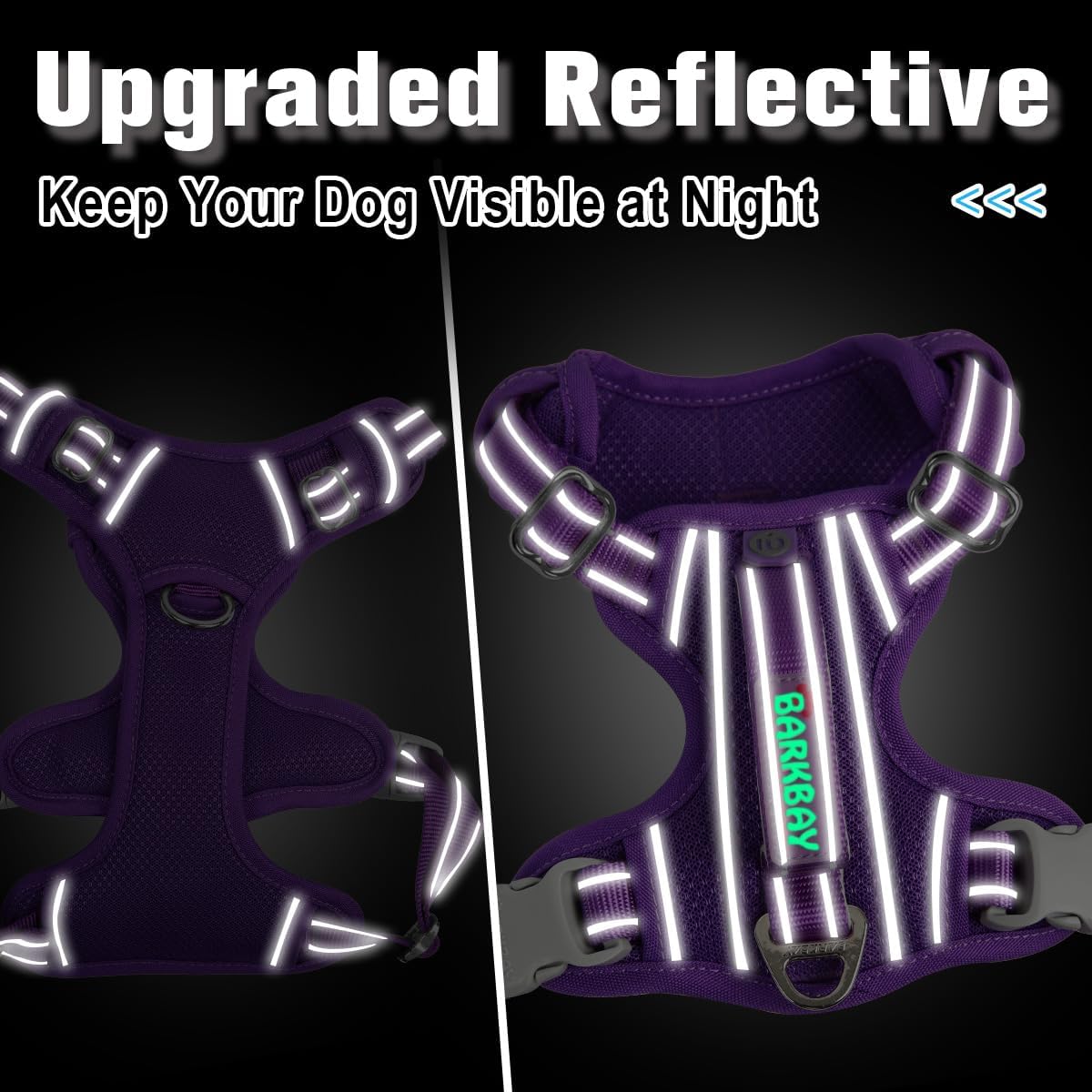 BARKBAY Dog Harness No Pull with ID Tag Pocket - Heavy Duty, Reflective, Easy Control for Large Dogs(Purple,XS)