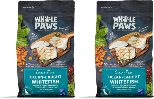 Whole Paws by Whole Foods Market, Grain-Free Adult Dog Food, Ocean-Caught Whitefish & Sweet Potato Recipe, 4 Pound (Pack of 2)