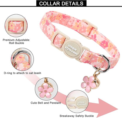 Unique style paws 2 Pack Spring Summer Kitten Collar Breakaway with Bell&Pendant, Adjustable Safety Rose Daisy Flower Cat Cotton Collar for Girl Boy Cat and Small Pet