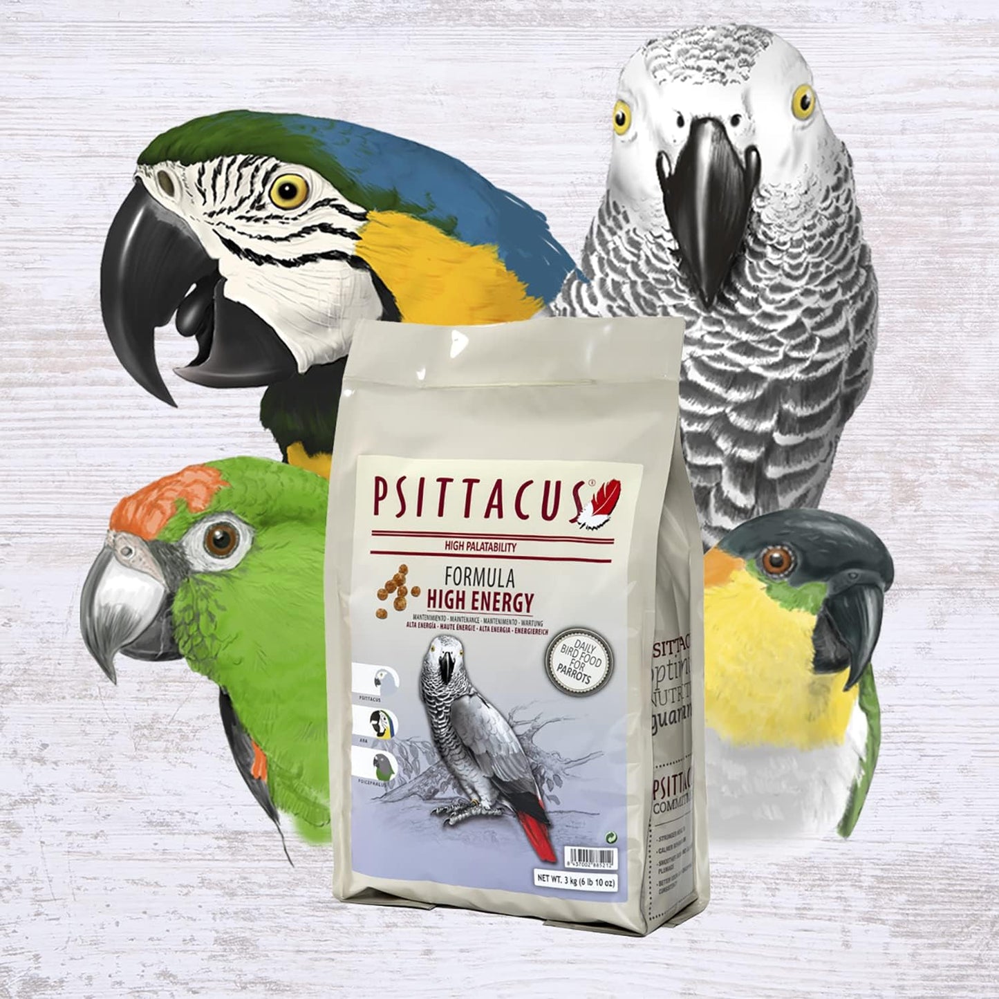 Psittacus High Energy 6.6 lb | Complete Pellet Diet for African Greys, Macaws and Other African Parrots | Premium Food for Birds, 100% no-GMO