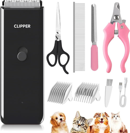 Black Dog Cat Clippers, Home Professional Cordless Cat Grooming Tools for Dog Thick Coat Clippers, Low Noise Pet Hair Trimmer Kits with 9-Pieces