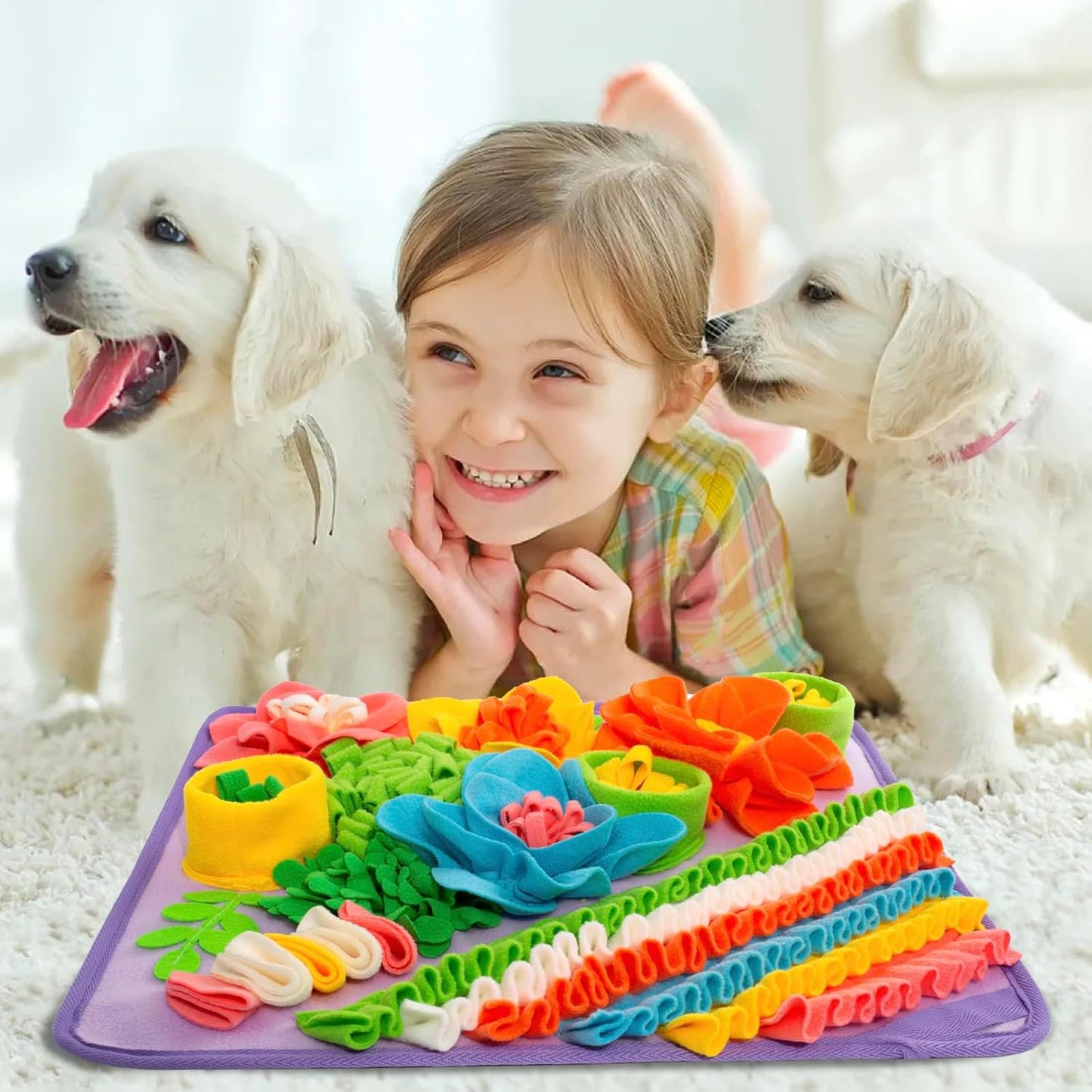 Snuffle Mat for Dogs, Sniff Mat Slow Feeding Mat for Small Pets Cats, Rabbits - Help Stress Relief and Training - Stimulate Your Pet's Foraging Skills! (Purple)