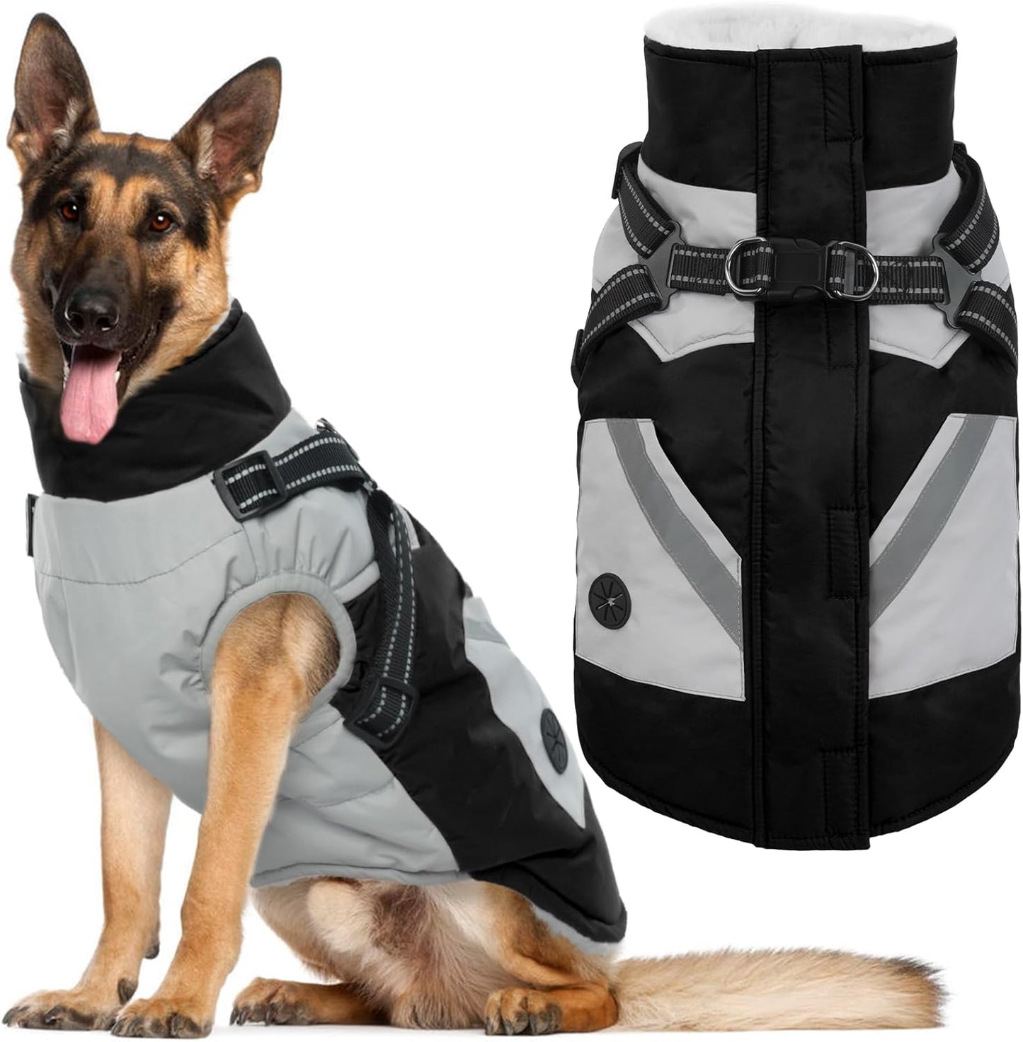 IECOii Dog Coat Winter Waterproof - Black, XLarge - Zip Up Vest, Jacket, Fleece Snow Snowsuit for Large Dogs, Beagle, Cocker Spaniel, Border Collie