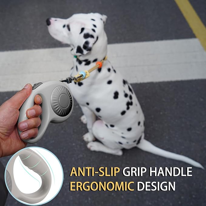 JSXD 360° Tangle-Free Retractable Dog Leash with One-Handed Brake, Pause, Lock, 10 ft Strong Nylon Tape Pet Walking Leash,Suitable for Cats, Small and Medium Dogs up to 66 lbs (Grey, 10 ft)