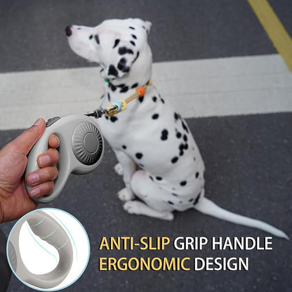 JSXD 360° Tangle-Free Retractable Dog Leash with One-Handed Brake, Pause, Lock, 10 ft Strong Nylon Tape Pet Walking Leash,Suitable for Cats, Small and Medium Dogs up to 66 lbs (Grey, 10 ft)