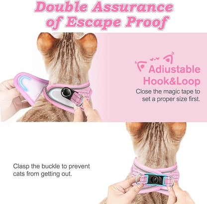 Cat Harness and Leash for Walking Escape Proof, Adjustable Kitten Vest Harness Reflective Soft Mesh Puppy Harness for Outdoor, Comfort Fit, Easy to Control (NPink, XXS)