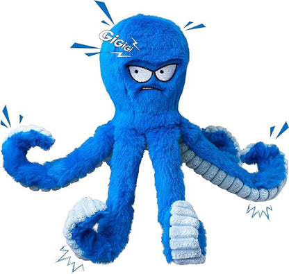 LEGEND SANDY Tough Dog Toys, Stuffed Chew Large Dog Toys to Keep Them Busy, Interactive Squeaky Tug of War Doggie Toy, Crinkle Blue Octopus (Blue Octopus 2p)