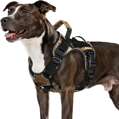 WINGOIN Tactical Dog Harness for Medium Dogs, Heavy Duty No Pull Dog Harness with Handle, Adjustable Reflective Military K9 Pet Vest for Pitbull, Female, Male, Walking, Hunting, Camo (M)