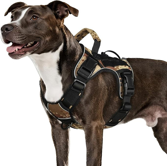 WINGOIN Tactical Dog Harness for Medium Dogs, Heavy Duty No Pull Dog Harness with Handle, Adjustable Reflective Military K9 Pet Vest for Pitbull, Female, Male, Walking, Hunting, Camo (M)