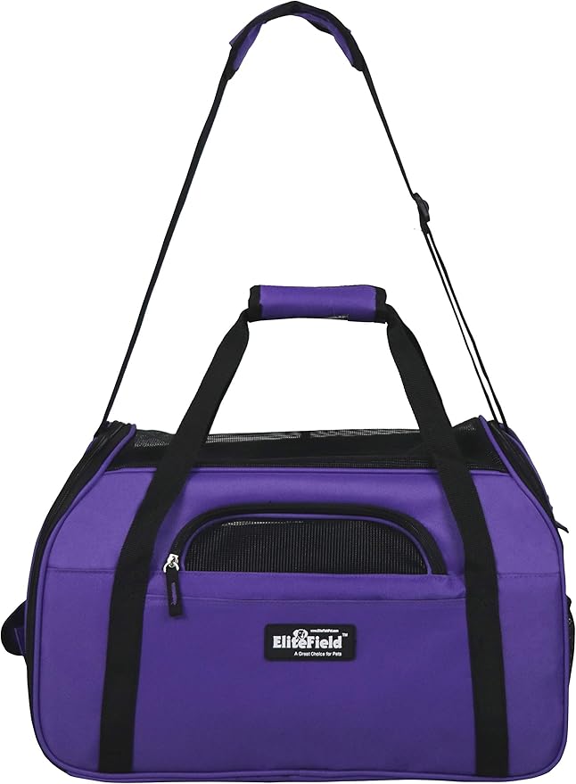 EliteField Soft Sided Pet Carrier (3 Year Warranty, Airline Approved), Multiple Sizes and Colors Available (Large: 19" L x 10" W x 13" H, Purple)