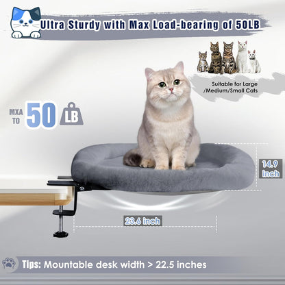 IPOW Heavy Duty Steel Frame Supports up to 50lbs Cat Desk Bed & Perch Space-Saving 90°Foldable with Soft Ultra-Plush Faux Fur for Small Medium Large Cats