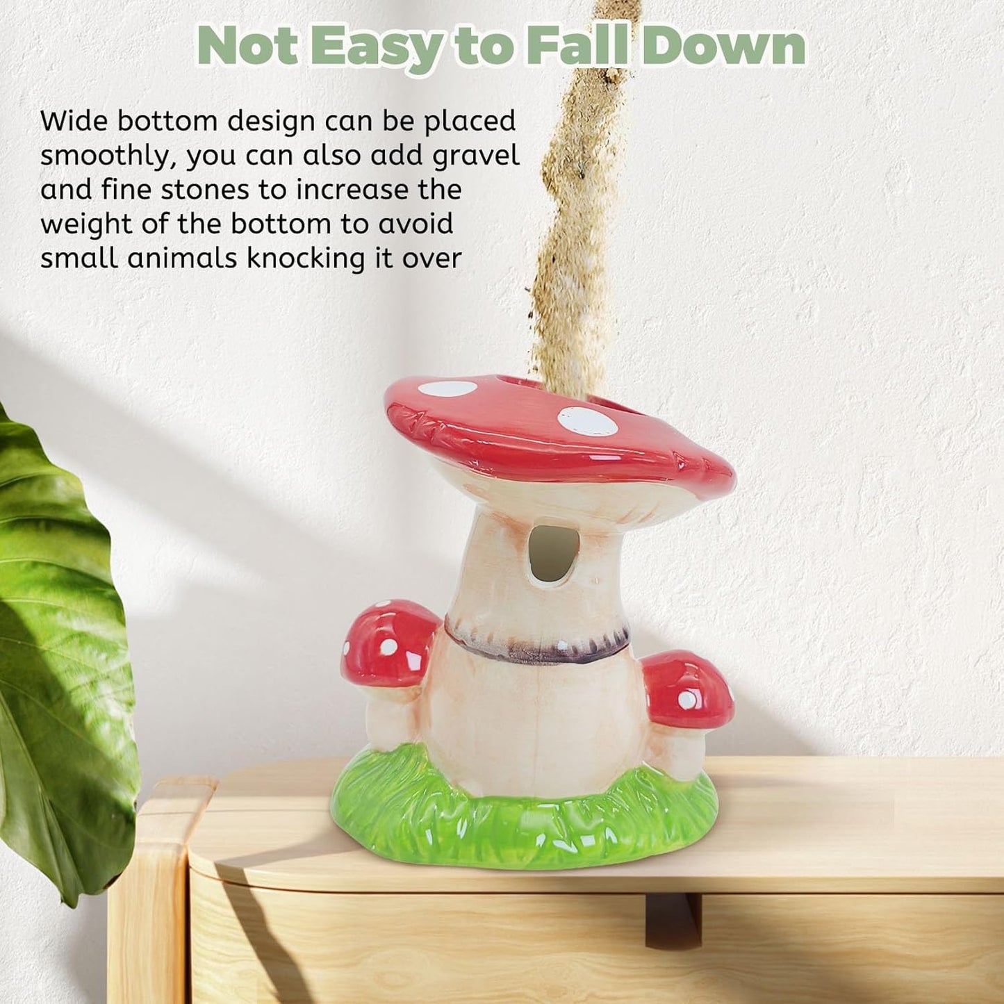 PINVNBY Mushroom Ceramic Hamster Water Bottle 80ML Automatic Gerbil Water Bottle Non Drip with Stand Vertical Hamster Water Dispenser for Guinea Pigs Gerbils Rats Rabbits and Mice (Red)