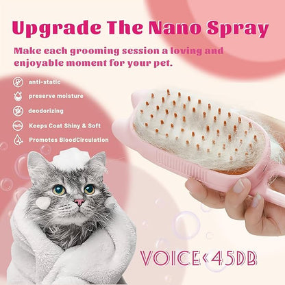 Cat Brush Cat Steam Brush Rechargeable Steamy Pet Grooming For Shedding, Water Spray Massage Brushs, Dog Hair Removal Self Cleaning Brushs Steamer Wet Spa Comb (Pink)