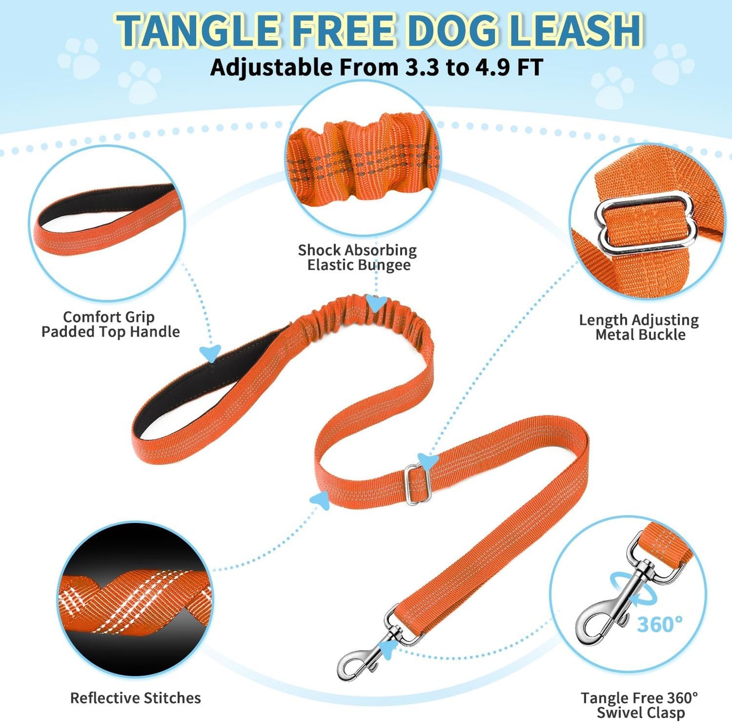 Lukovee No Pull Dog Harness and Leash Set, Soft Padded Small Dog Harness, Neck & Chest Adjustable Reflective Vest Puppy Harness with 4ft Lightweight Anti-Twist Dog Leash for Small Dogs (Orange, S)