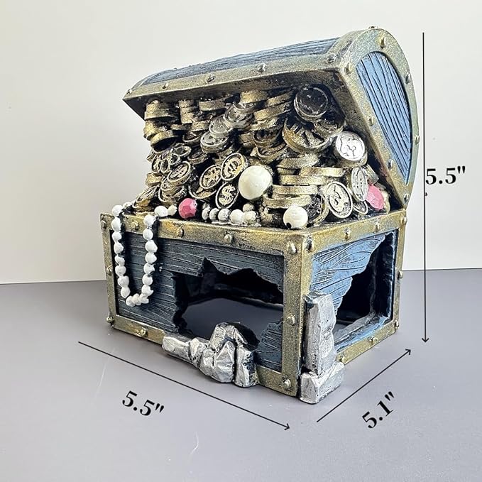 Bearded Dragon Tank Accessories, Fish Tank Decoration, Resin Accessories, for Betta Fish & Shrimp,Improvement Your Fish Tank Overall Aesthetic Dragons Decoration (Treasure Chest)