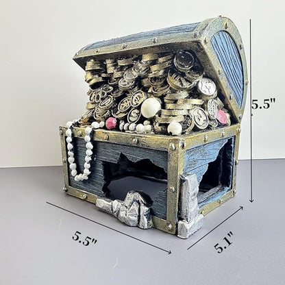 Bearded Dragon Tank Accessories, Fish Tank Decoration, Resin Accessories, for Betta Fish & Shrimp,Improvement Your Fish Tank Overall Aesthetic Dragons Decoration (Treasure Chest)