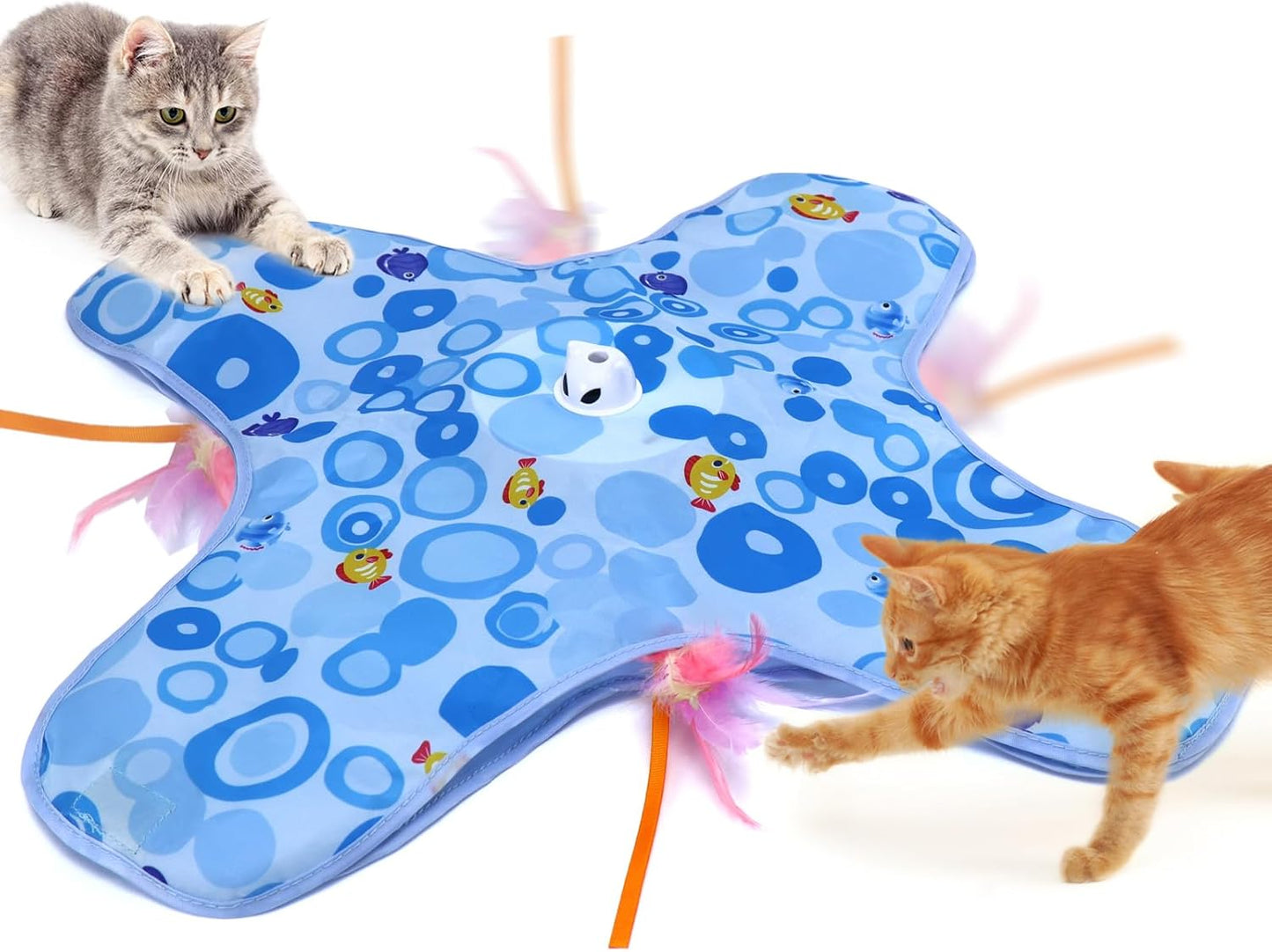 DFQ Interactive Cat Toys Chargeable, 2 in 1 Automatic Hide and Seek Cat Toys with Moving Concealed Feather Hidden in Bag,Touch Activated Cat Kitten Toys for Indoor Bored Adult Cats,Blue