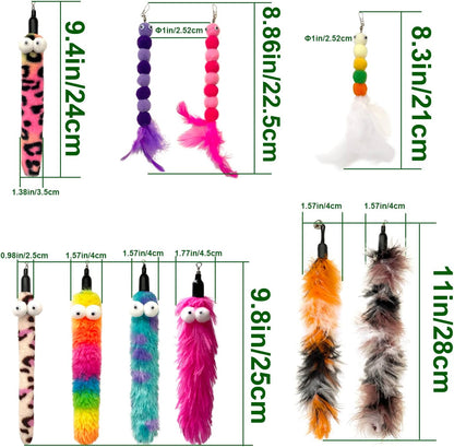 Cat Worm & Dragonfly Refills - Teaser Toys Cat Fishing Pole Wand Attachments (10Pcs)