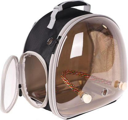 Bird Carrier Cage, Bird Travel Backpack Carrier with Metal Tray and Standing Perch, Tint Polarized Blue Space Capsule Astronaut Bubble Hard Window