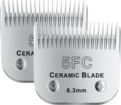 5FC# Detachable Pet Dog Grooming Clipper Ceramic Blade,Compatible with Andis Size 5FC Cut Length 1/4”(6.3mm),Compatible with andis/wahl/Oster Dog Clippers 2PCS
