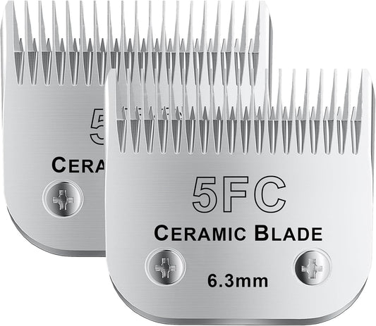 5FC# Detachable Pet Dog Grooming Clipper Ceramic Blade,Compatible with Andis Size 5FC Cut Length 1/4”(6.3mm),Compatible with andis/wahl/Oster Dog Clippers 2PCS