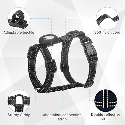 SCENEREAL Cat Harness and Leash Set Escape Proof with Airtag Holder, Reflective Pet Harnesses for Walking, Adjustable Kitty Vest Soft Harness Outdoor Indoor, Cute Travel Boys Girls Small Large Cats