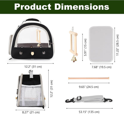 Parrot Travel Cage Carrier with Bird Cage Bells Mirror Set,Portable Small Bird Parakeet Bag with Standing Perch and Comfy Mat Bird Carry Transport Bag with Clear Window Outdoor Adventure