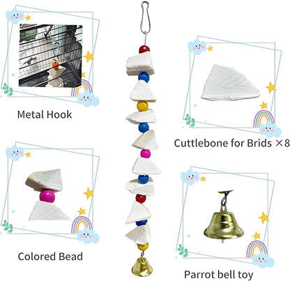 4-Pack Bird Chew Toys with Calcium Cuttlebone & Grinding Stone - for Parakeets, Budgies, Cockatiels & Lovebirds, Easy to Install, Promotes Beak Health & Prevents Destructive Chewing