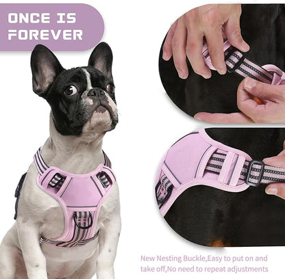 BUMBIN Dog Harness for Large Dogs, No Pull Adjustable No Choke Pet Vest with Dog Leash Fit Smart Reflective Pet Walking Harness for Training Easy Control Soft Handle Pink L
