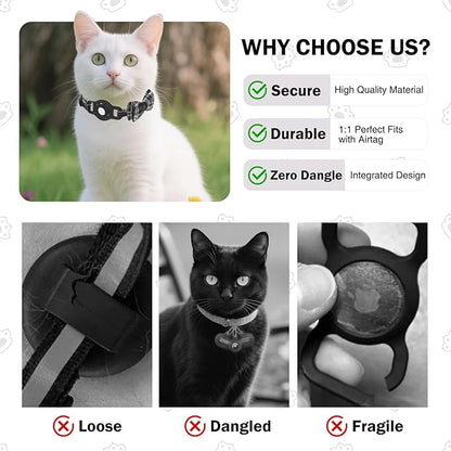 Airtag Cat Collar Breakaway with Bells and Bowtie -Upgraded Safety Kitten Collar for Air Tag Holder -Cute GPS Cat Tracker Collars for Girl Boy Cats, Kitty and Puppies, Black