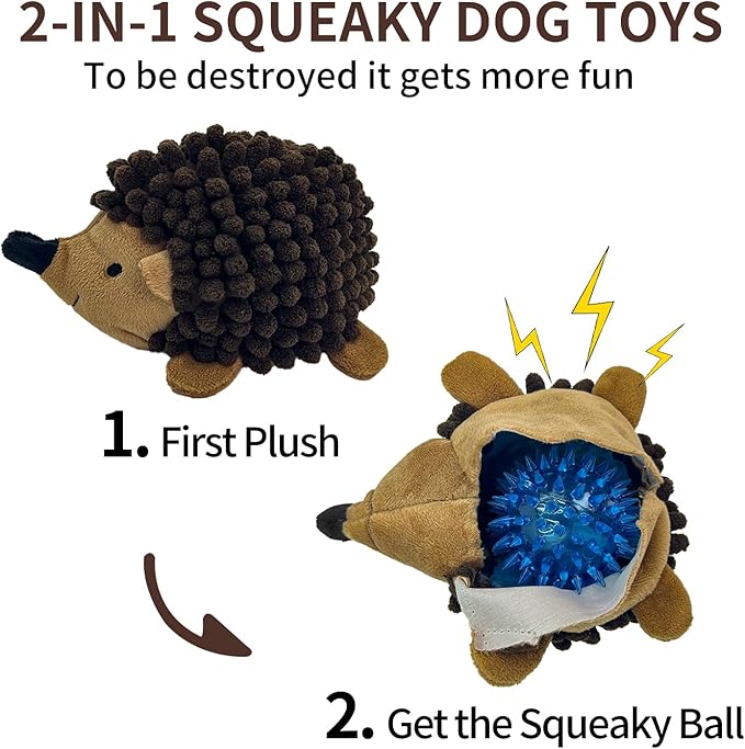 Plush Hedgehog Dog Toys 3 PCS - Squeaky No-Stuffing Hedgehog for Small and Medium Dogs - Keep Your Puppy Busy with Multi-Colored Interactive Toys for Aggressive Chewers