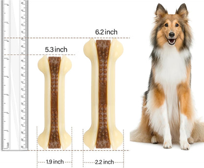 Dog Toys for Aggressive Chewers, 2 Pack Nylon Durable Dog Bones with Real Beef Flavor for Large/Medium/Small Breeds Pet Chew Toys