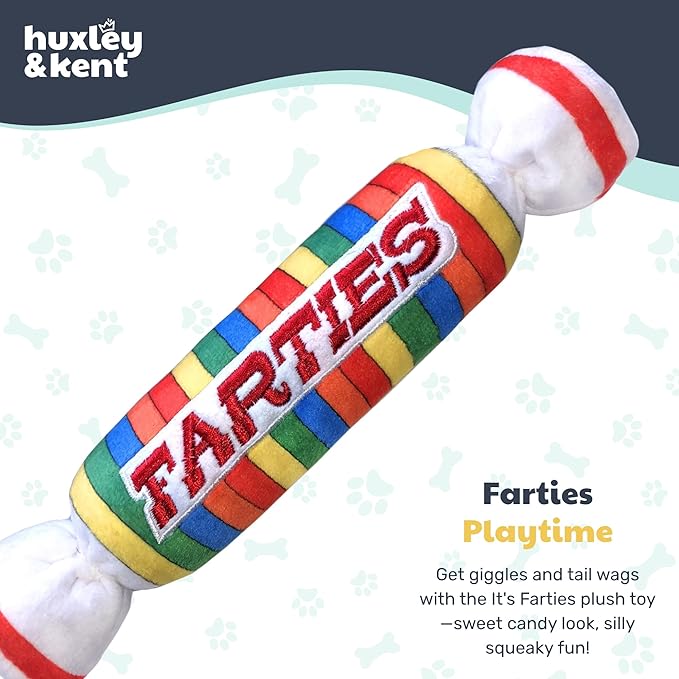 Huxley & Kent Funny Dog Toy w/Squeaker – Power Plush Squeaky Dog Toys for Small, Medium & Large Dogs – Soft Stuffed Animal for Indoor Play & Fetch - Farties, Large