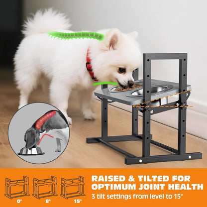 Elevated Dog Bowls for Dogs, 6 Heights Adjustable Raised Dog Bowl with Slow Feeder - 3 Stainless Steel Bowl, Tiltable Non-Slip Feeding Bowls with Metal Stand
