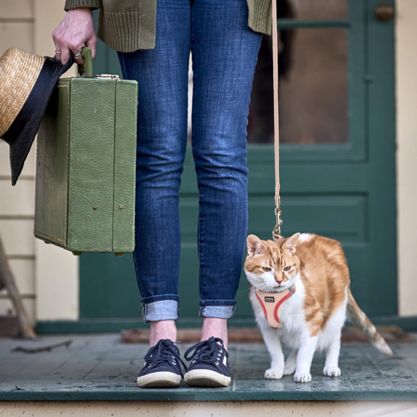 Cat Harness and Leash Set, Soft and Breathable Vest with Reflective Strip, Escape Proof Kitten Harness, Easy to Wear for Cats Walking and Traveling (Pink, L)