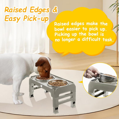Elevated Dog Bowls 3 Height Adjustable Raised Bowl Stand with 25oz Stainless Steel Dog Food Bowls Anti-Slip for Small Dogs Adjusts to 7.5", 6", 2.75", Grey