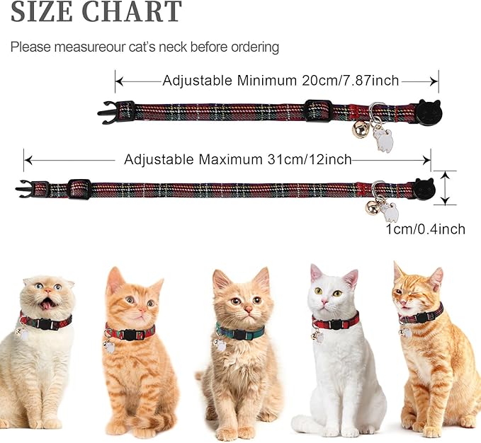 Unique style paws 2 Pack Christmas Kitten Collar Breakaway with Bell & Pendant, Adjustable Safety Cat Cotton Collars for Girl Boy Cats and Small Pets
