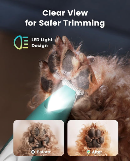 oneisall Low Noise Dog Paw Trimmer with LED Light, Paw Trimmer for Dogs 0.8inch/20mm Widen Blade, 35dB Cordless Electric Pet Paw Grooming Clippers for Paws, Ears, Face, Rump (Green)