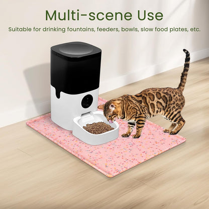 Ptlom Dog Food Mat Anti-Slip Dog Bowl Mats for Food and Water, Waterproof Pet Placemat Prevents Messy Spill to Floor, Silicone Puppy Feeding Tray for Small, Medium and Large Dogs Cats, Pink