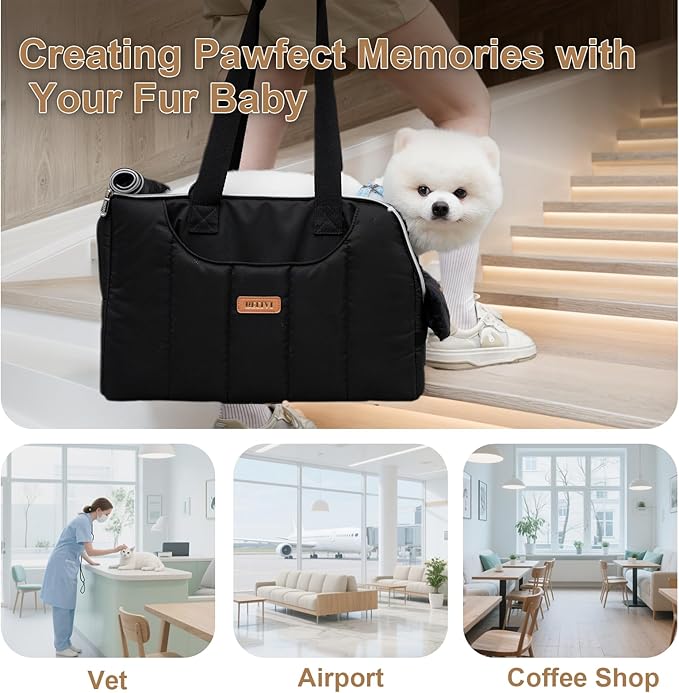 Dog Purse Carrier for Small Dogs Cats Rabbits Up to 15lbs, Lightweight Pet Sling Carriers with Crossbody Strap, Portable Puppy Soft Sided Tote Bag Carrier for Vet,Hiking,Travel Black